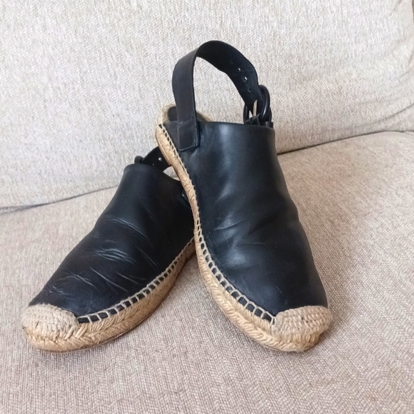Celine Paris Black Leather Espadrille Sandals - Picture 1 of 13